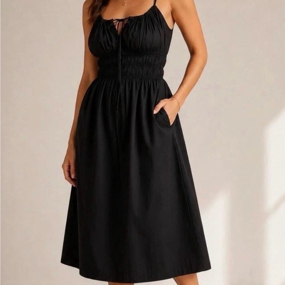 Quince black keyhole dress organic cotton NWT